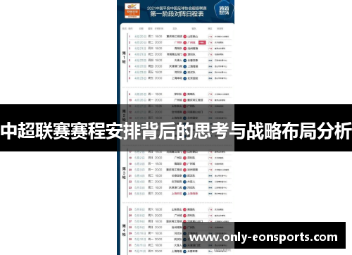 中超联赛赛程安排背后的思考与战略布局分析